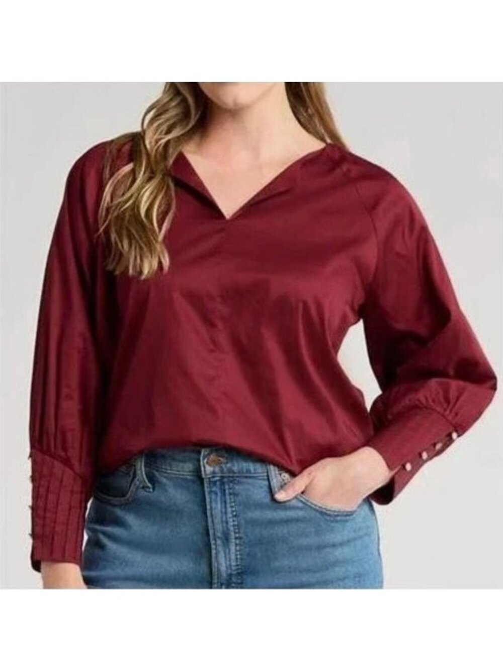 NWT Harshman Cerys Cotton Blouse Tunic Burgundy Size 2X $220 [jb]
